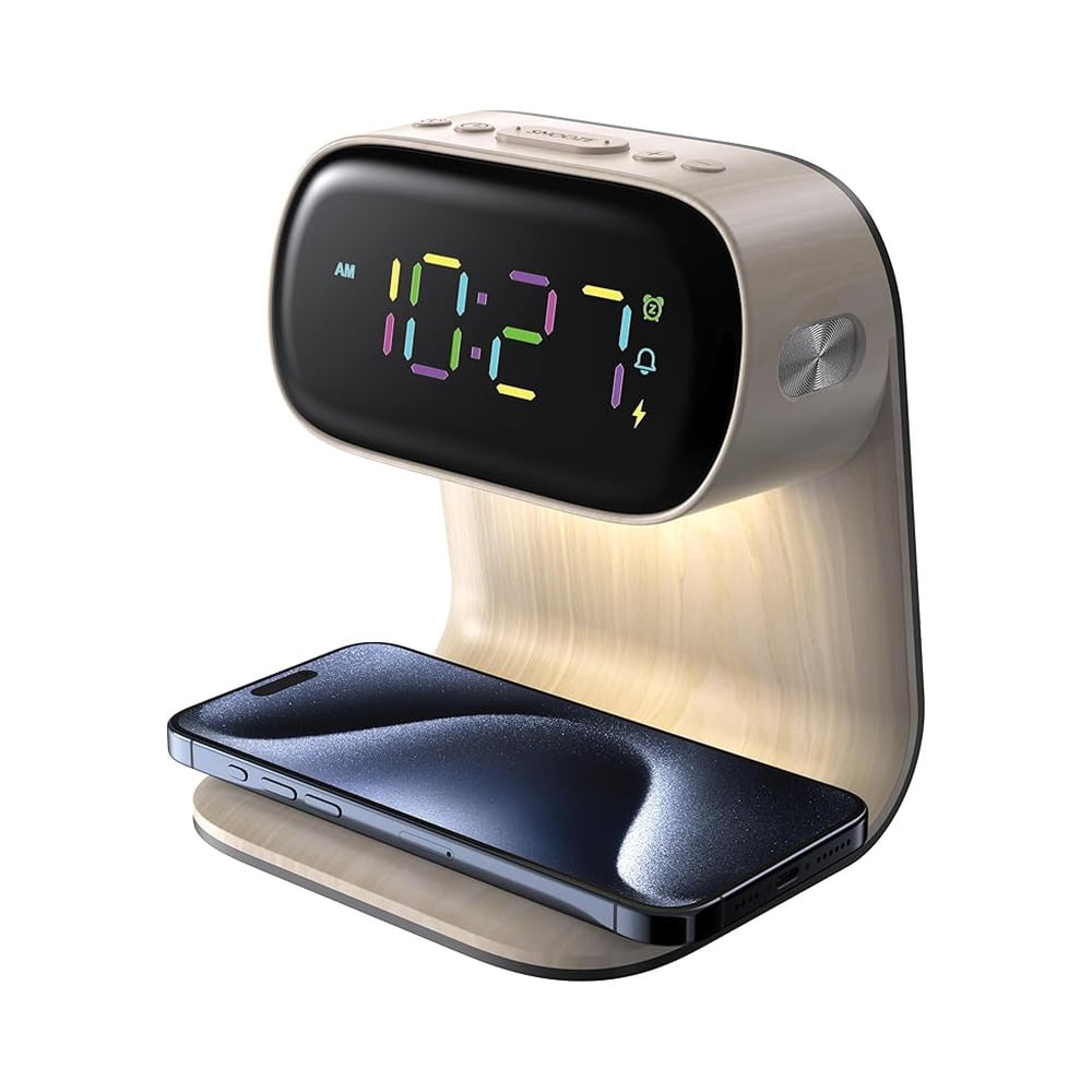 Green Lion Bedside Clock with Wireless Charger and Night Light