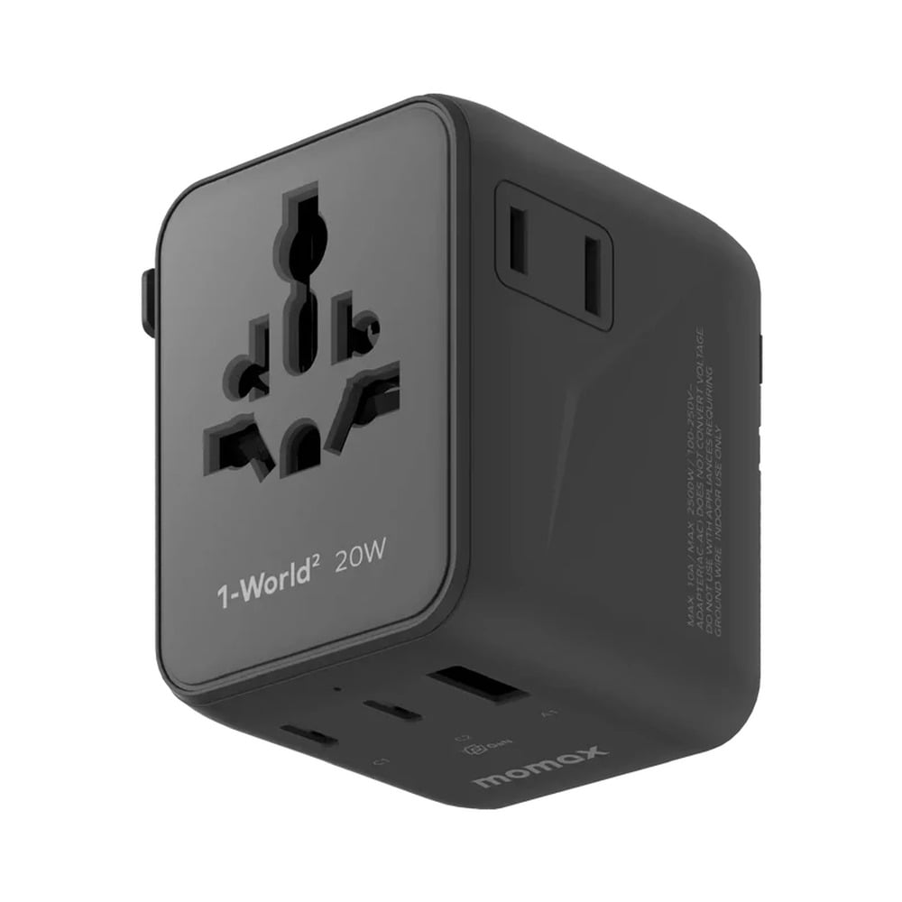 Momax UA26D 1-World² GaN 20W 3-Port Dual AC Universal Mini Travel Adapter Charger