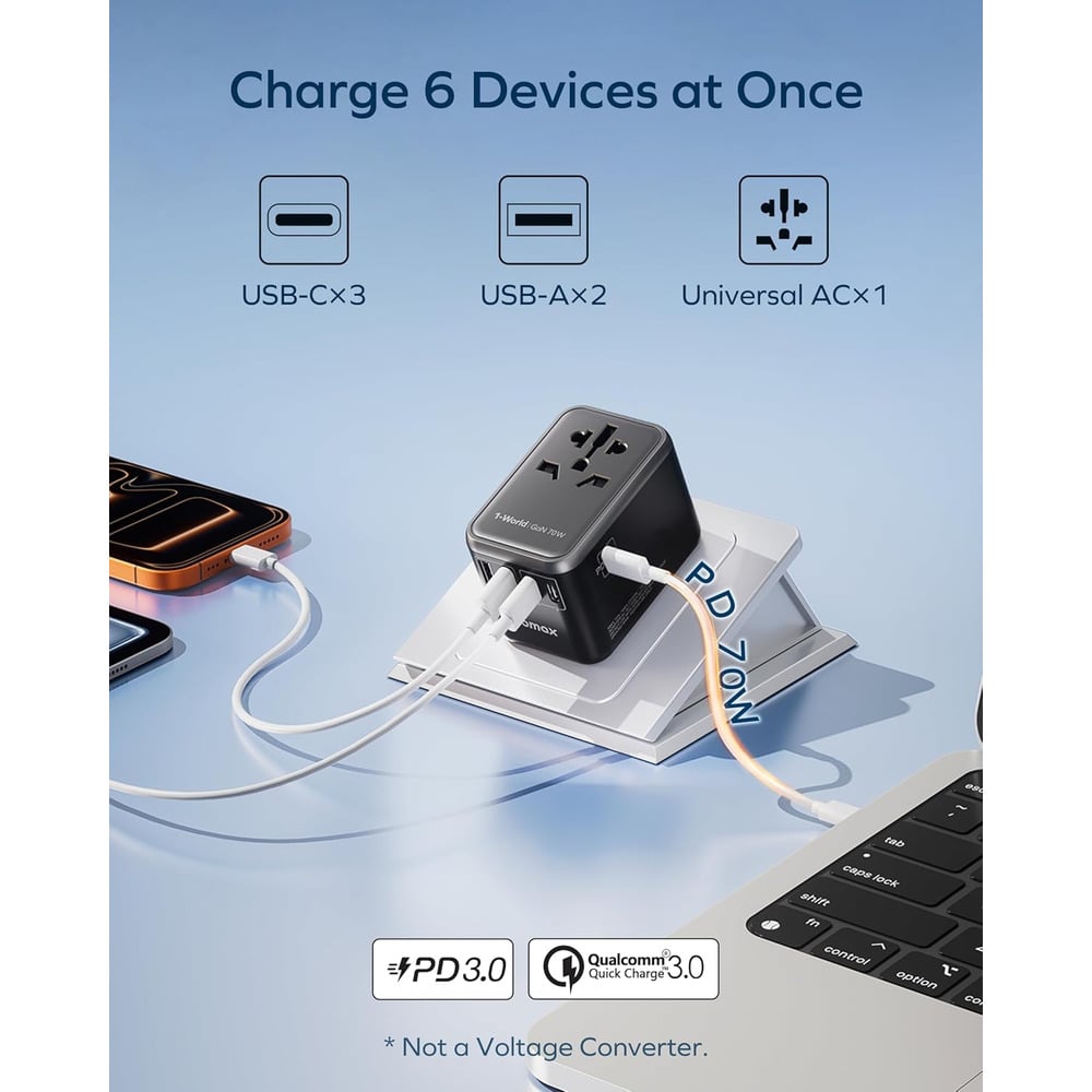 Momax UA8A 1-World Universal 5-Port 70W Travel GaN Charger