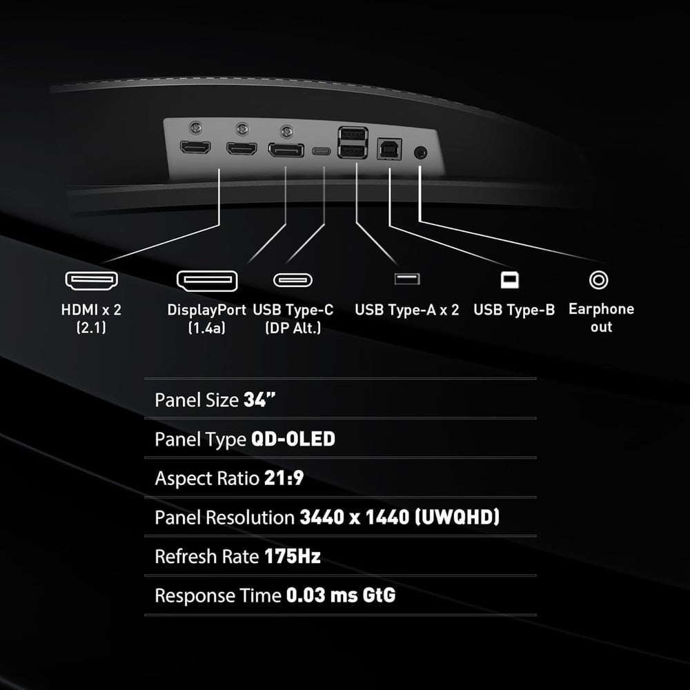 MSI MAG 341CQP 34" Inch QD-OLED UWQHD 175Hz Curved Gaming Monitor
