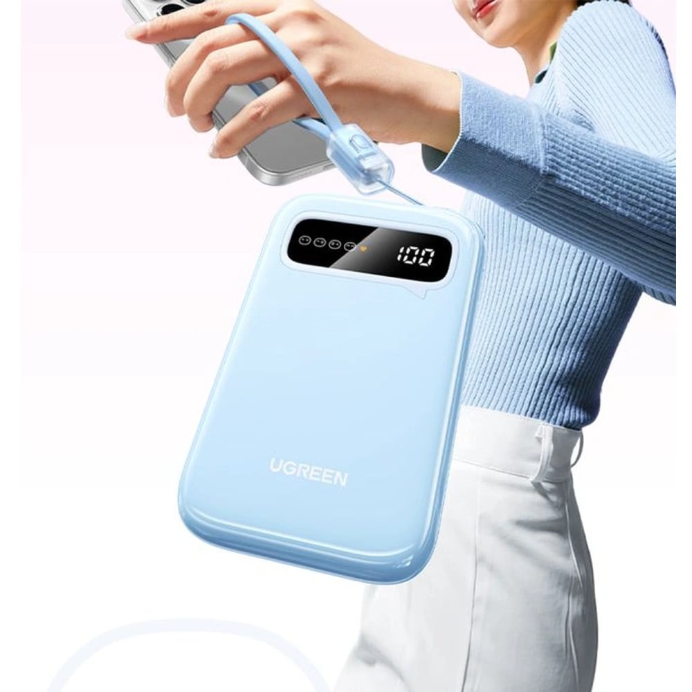 UGREEN 45423B 20W Two-Way Fast Charging 10000mAh Digital Display Power Bank with Built-in Type-C to Type-C Cable