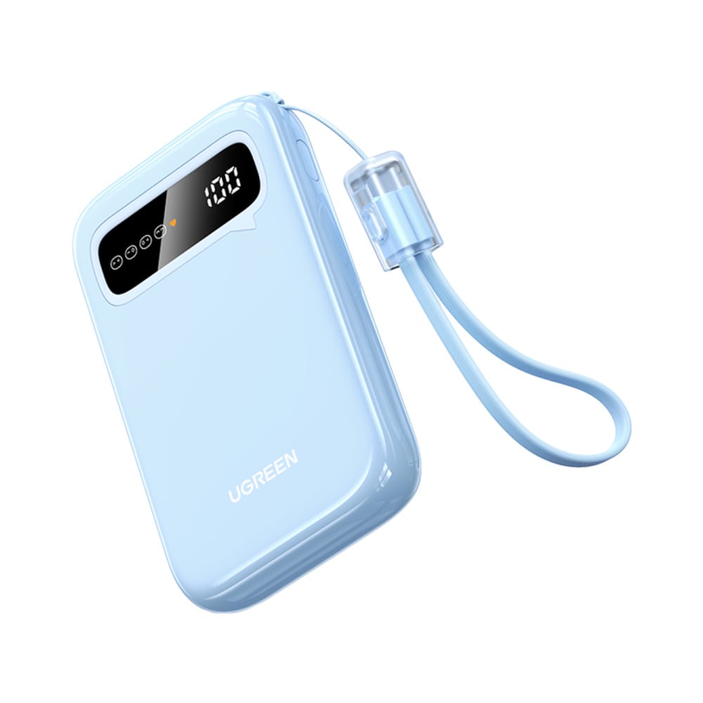 UGREEN 45423B 20W Two-Way Fast Charging 10000mAh Digital Display Power Bank with Built-in Type-C to Type-C Cable