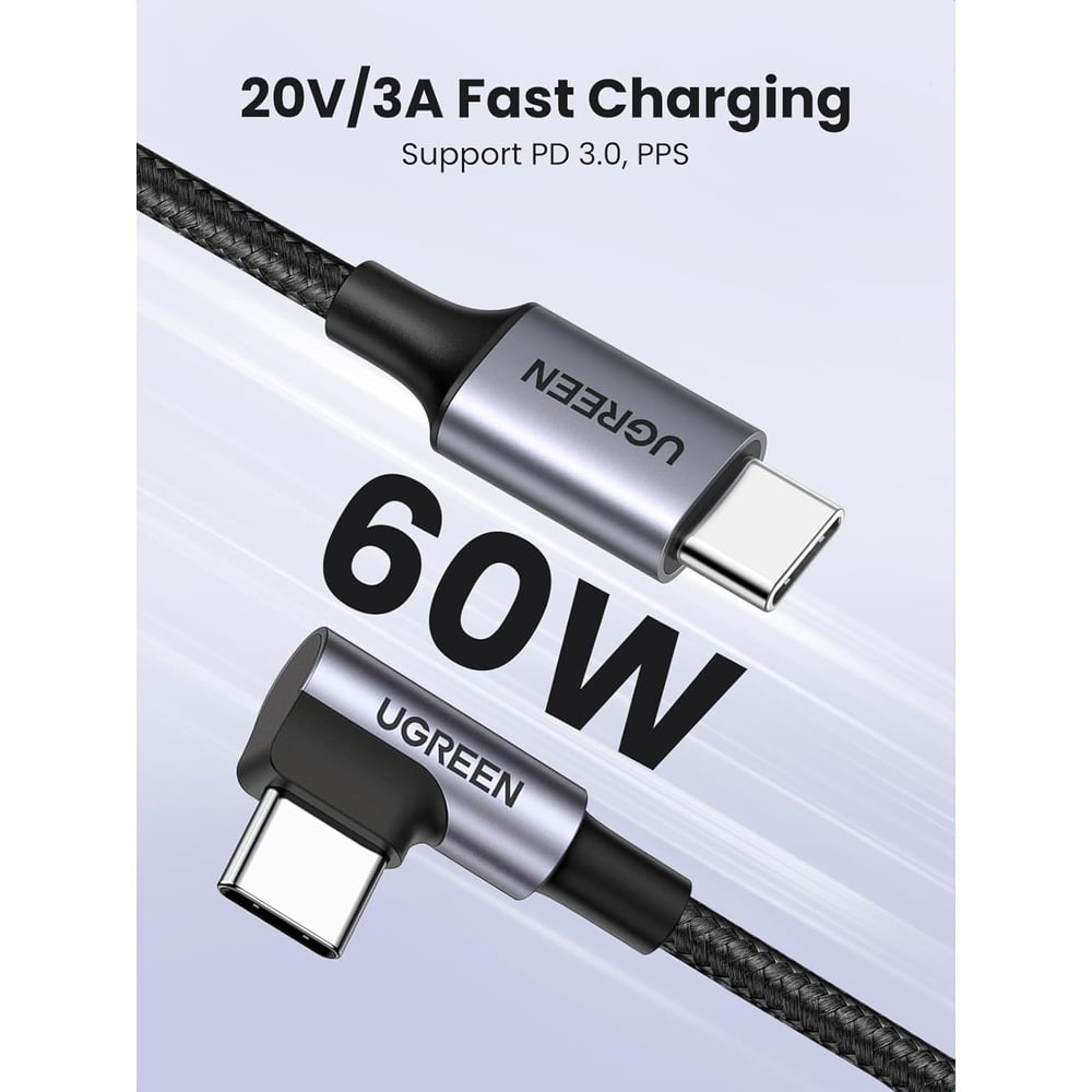 UGREEN 50123 USB-C to Angled USB 2.0-C Round 1m Cable