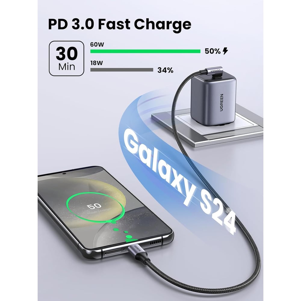 UGREEN 50123 USB-C to Angled USB 2.0-C Round 1m Cable