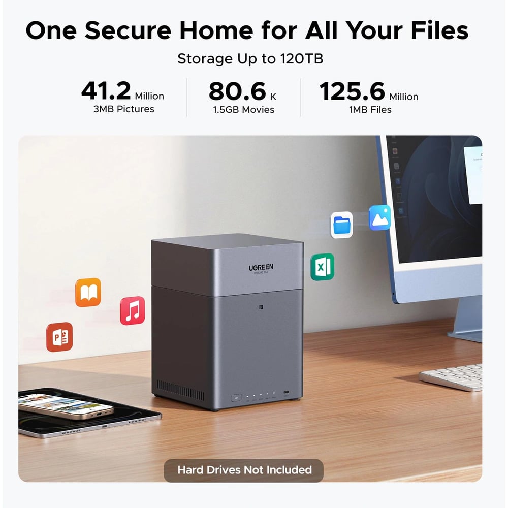 UGREEN 85682 NASync DH4300 Plus 4 Bay NAS with 120TB Max Storage Support