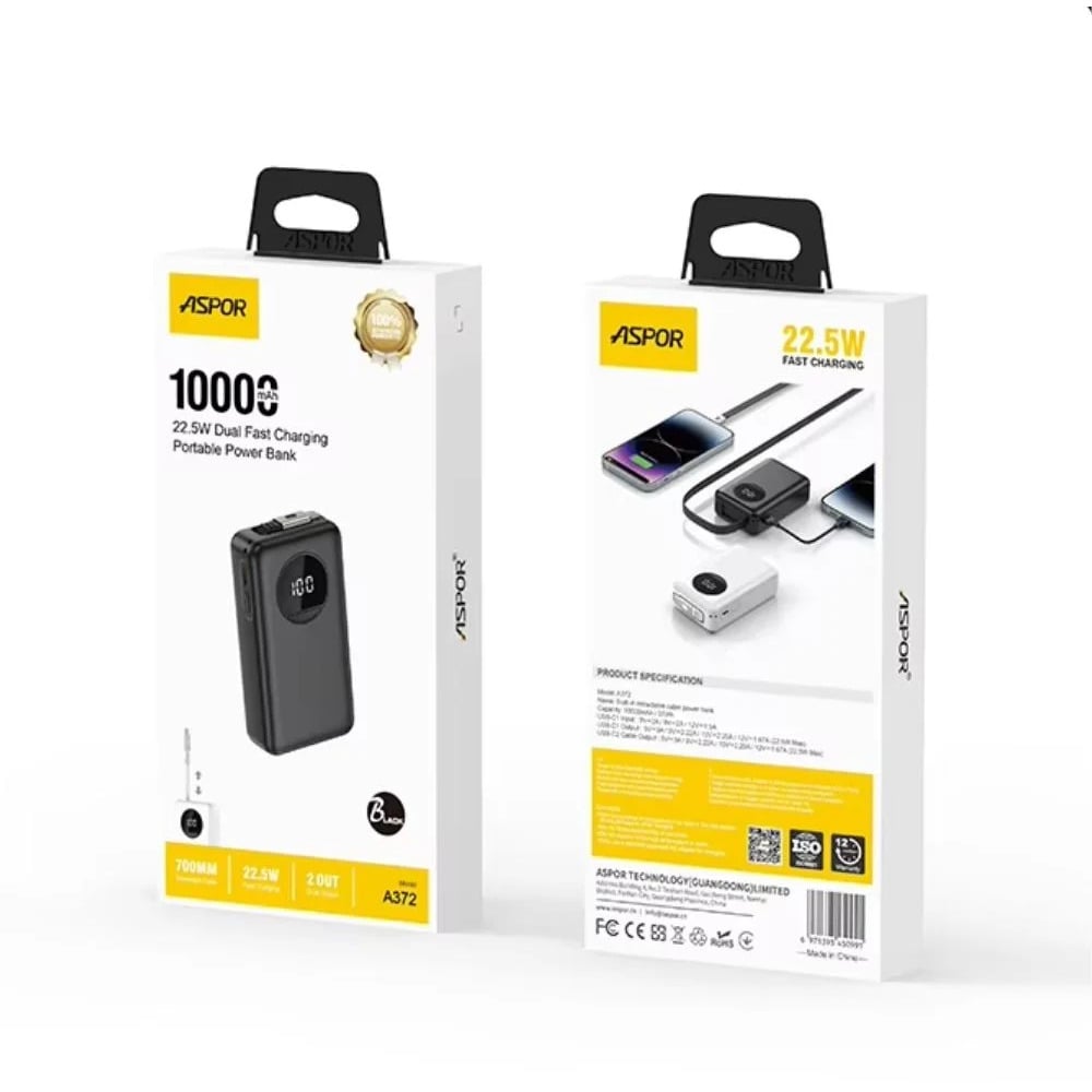 Aspor A372 10000mAh 22.5W Dual Fast Charging Power Bank