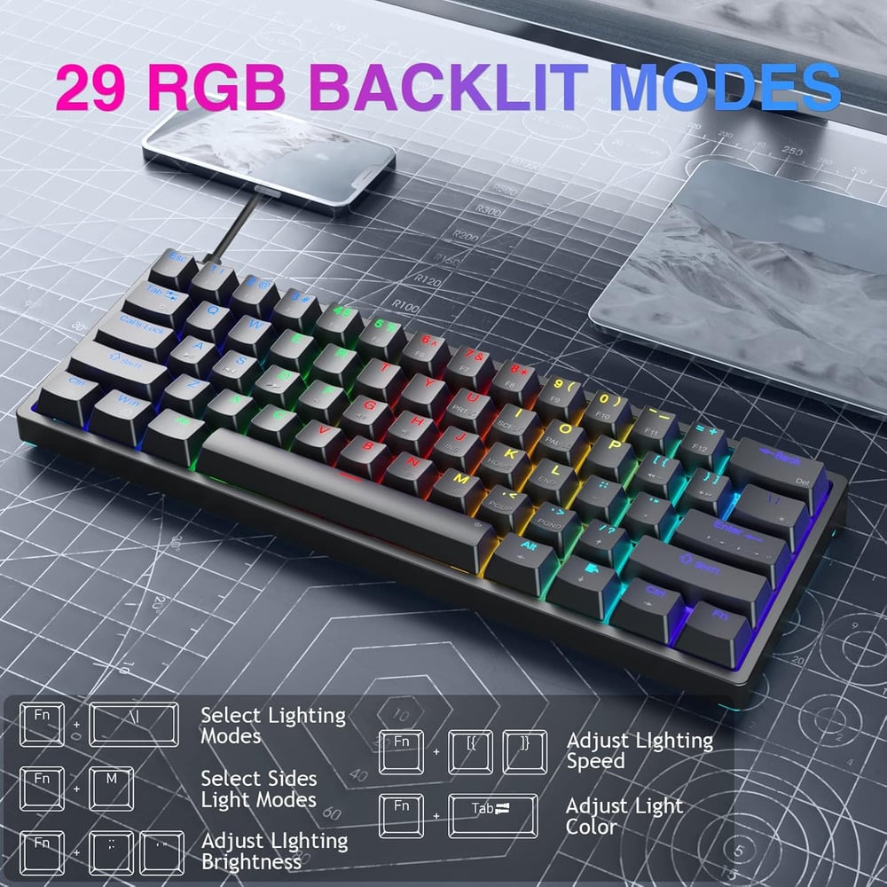 Aula F3261 RGB Mechanical Gaming Keyboard with 61 Keys