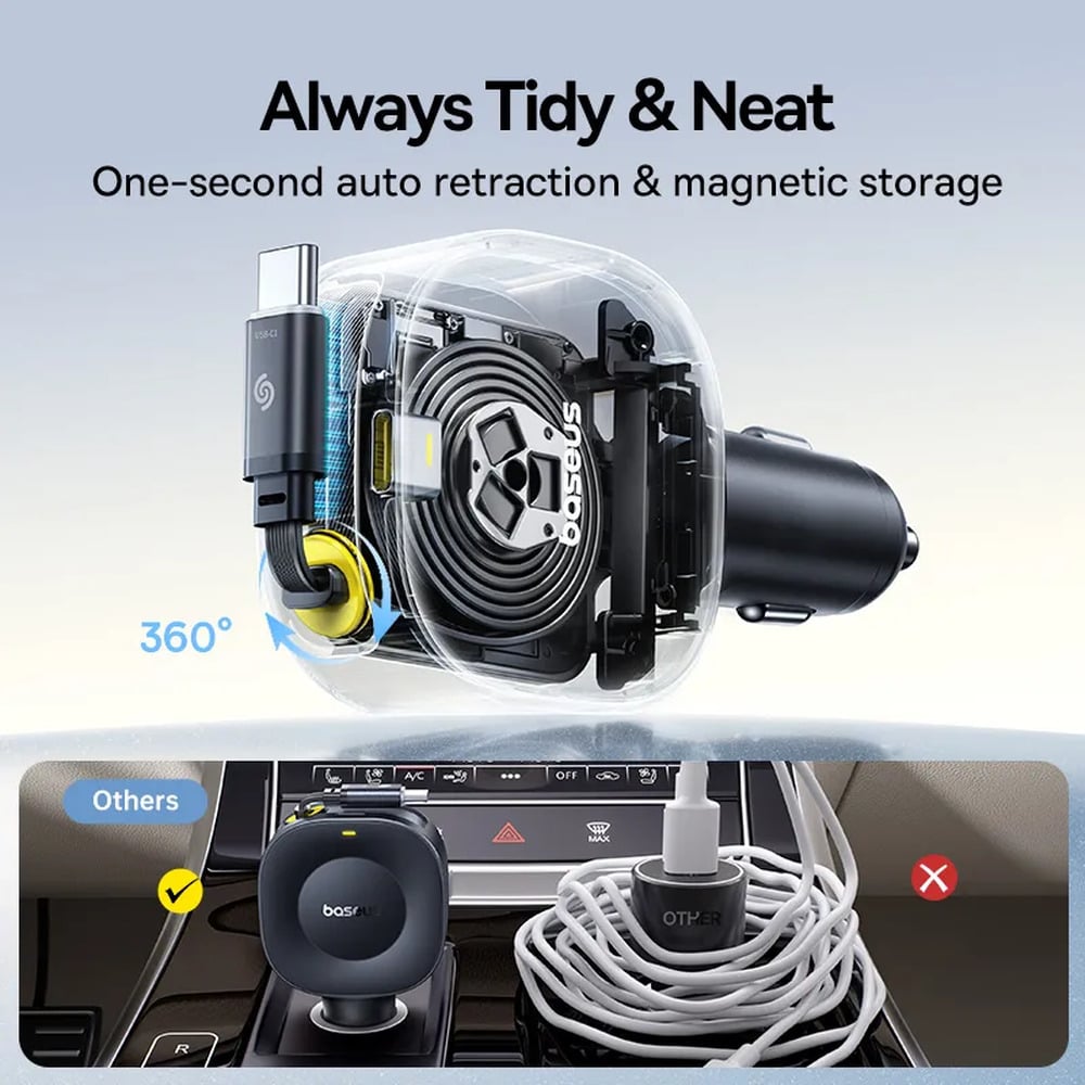 Baseus PrimeTrip VR2 30W Car Charger with Retractable Cable