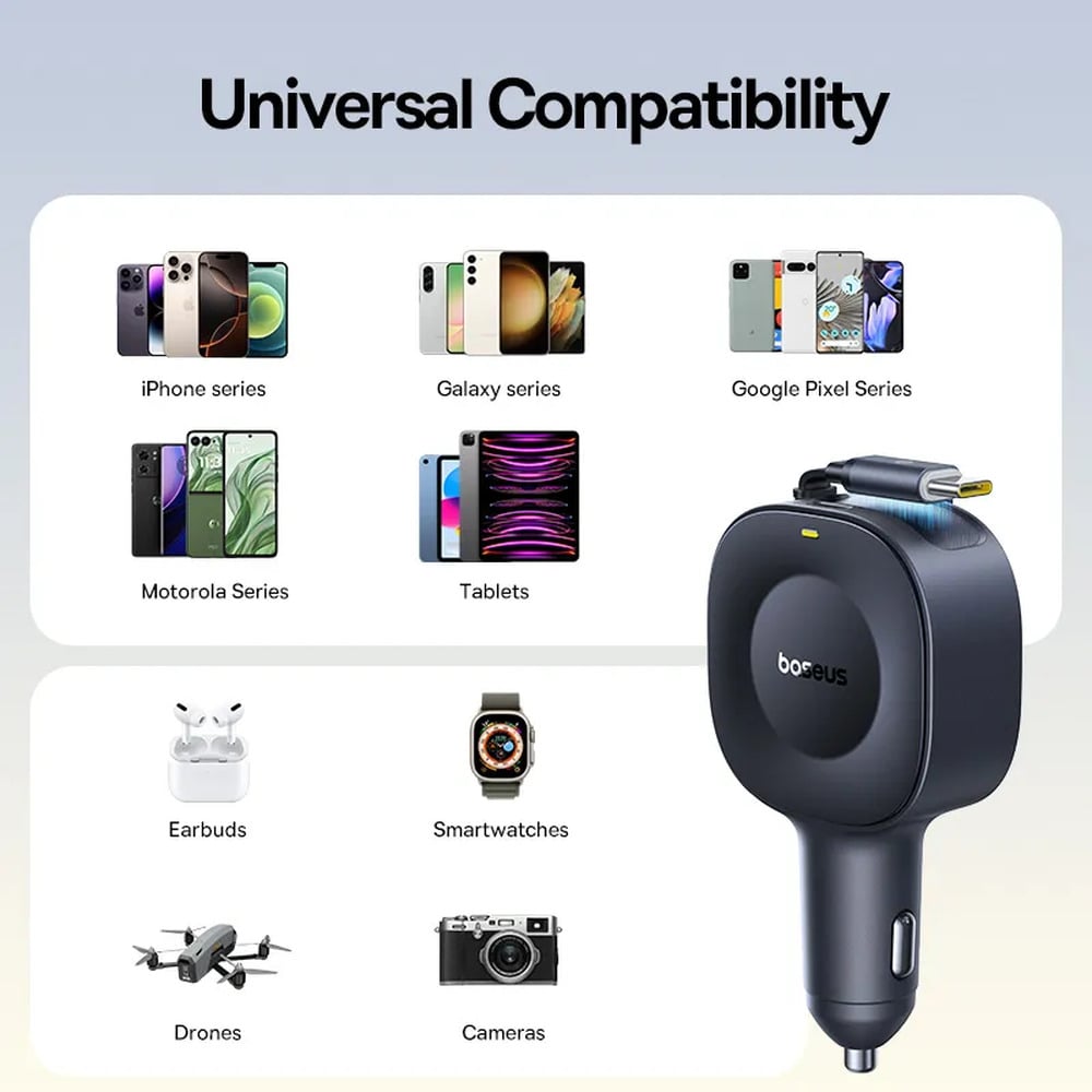 Baseus PrimeTrip VR2 30W Car Charger with Retractable Cable