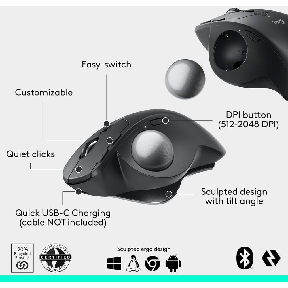 Logitech MX Ergo S Ergonomic Wireless Trackball Mouse