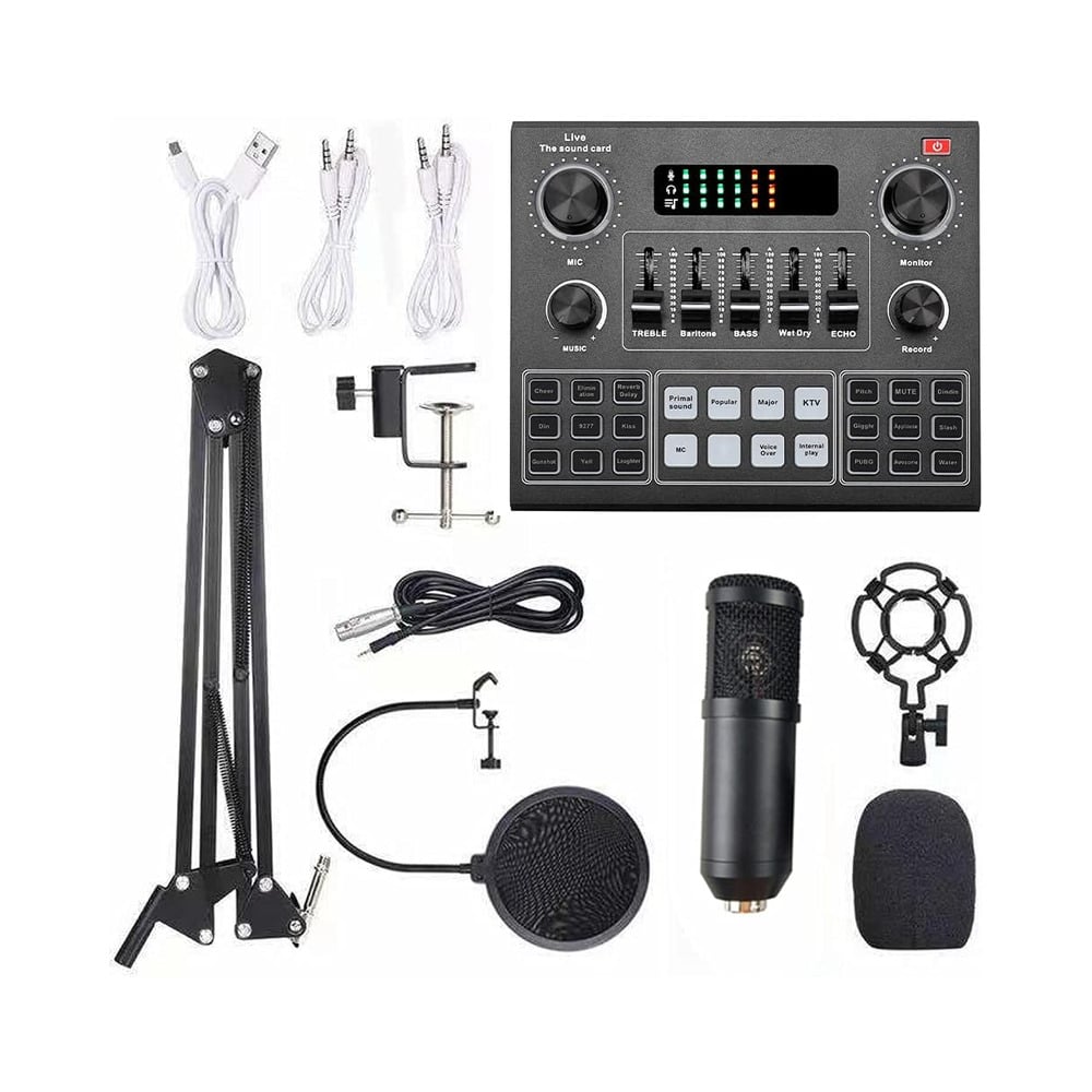 Multifunctional Live V9 Sound Card and BM800 Suspension Microphone Set for Broadcasting and Recording Podcasts