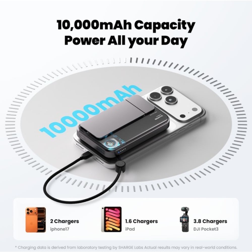 Sharge ICEMAG 3 35W Qi2 10000mAh Power Bank With Built-in Cable