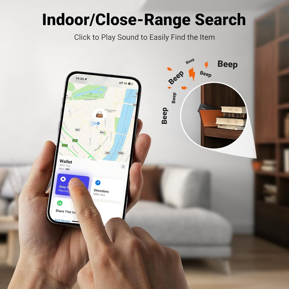 UGREEN 45298 Slim Card Smart Finder Compatible with Apple Find My