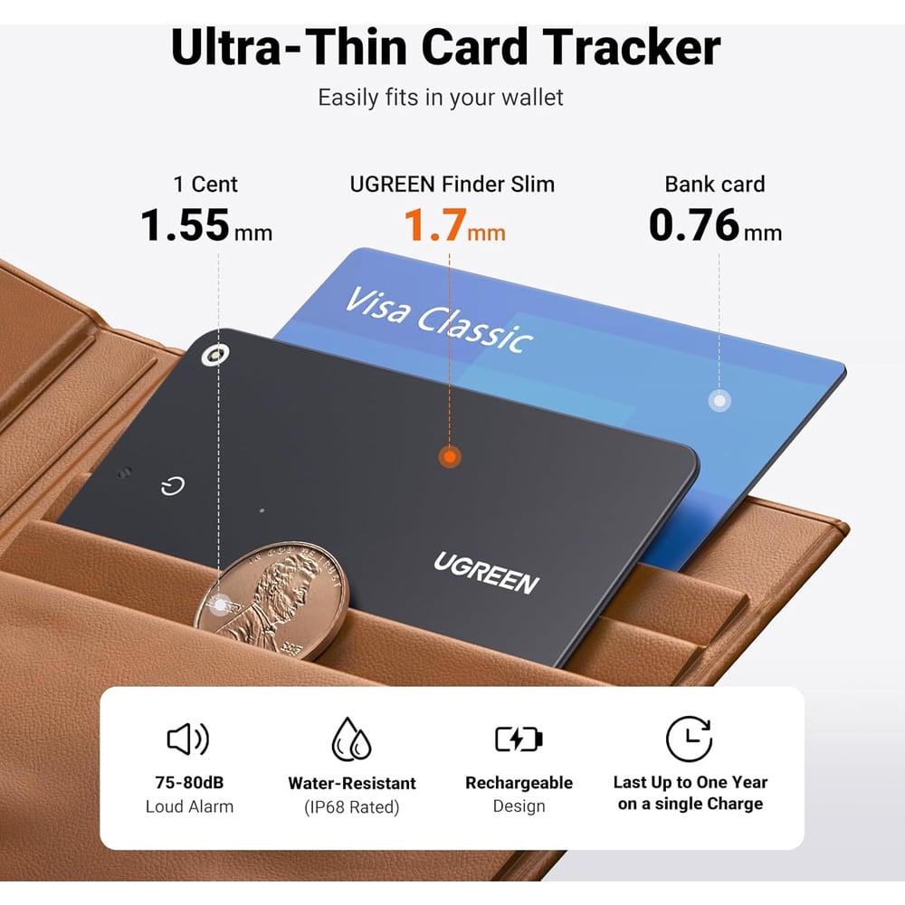 UGREEN 45298 Slim Card Smart Finder Compatible with Apple Find My