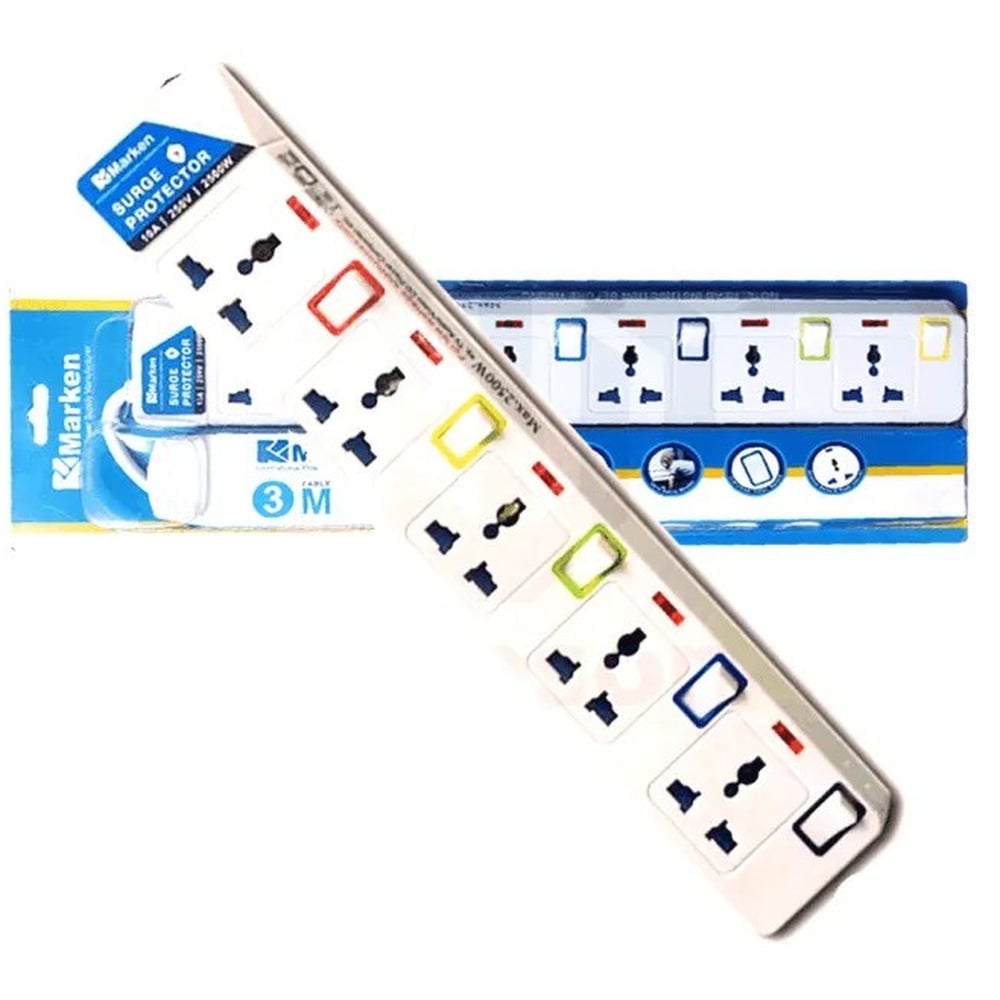 Marken 13A 2500W UK 3 Pin 5 Way Socket Universal Power Strip Extension Cord