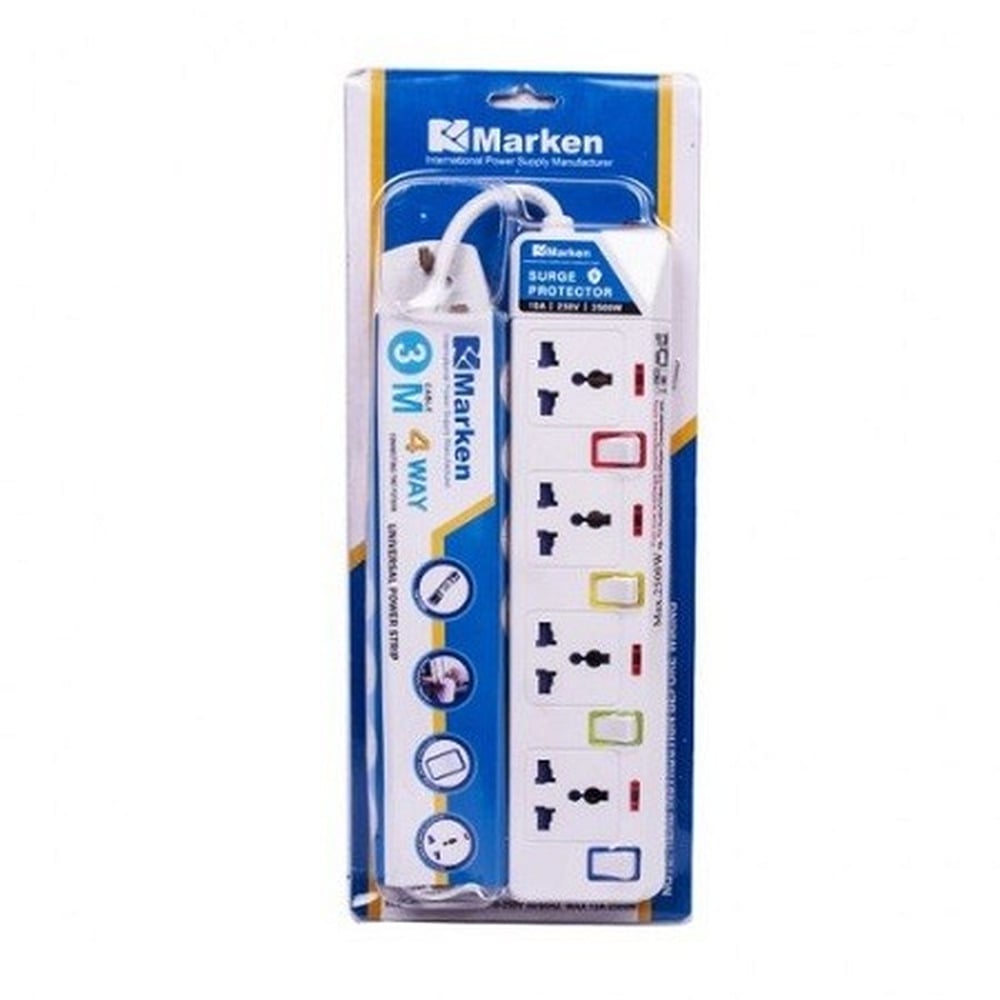 Marken 13A 2500W UK 3 Pin 5 Way Socket Universal Power Strip Extension Cord