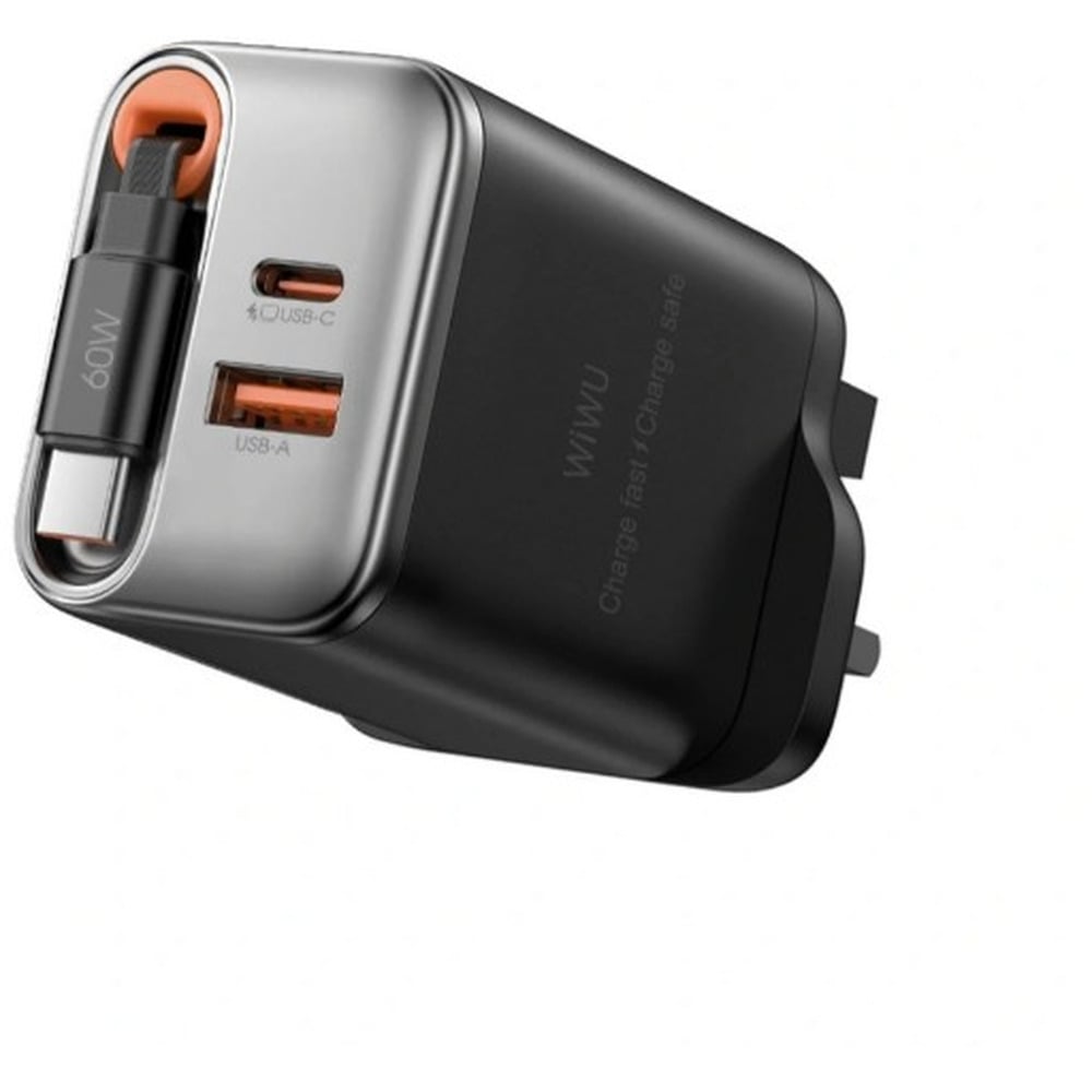 WiWU WI-G020 Helix Series 67W PD GAN Fast Charger With Built-In Type-C Retractable 70CM Cable