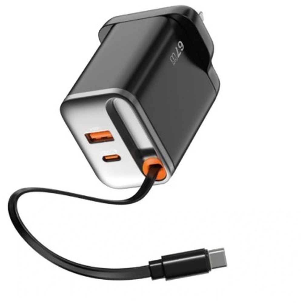 WiWU WI-G020 Helix Series 67W PD GAN Fast Charger With Built-In Type-C Retractable 70CM Cable