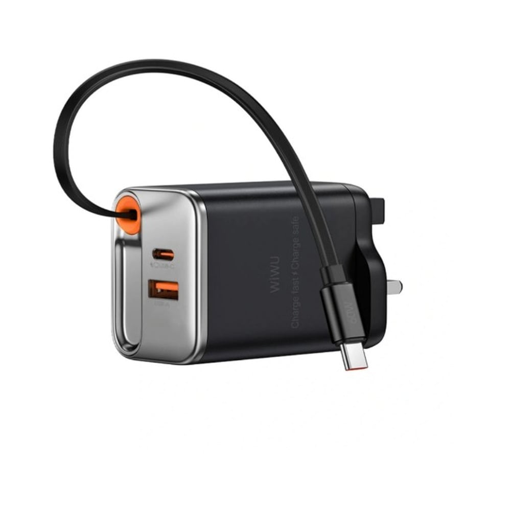 WiWU WI-G021 Helix Series 45W PD GAN Fast Charger With Built-In Type-C Retractable 70CM Cable