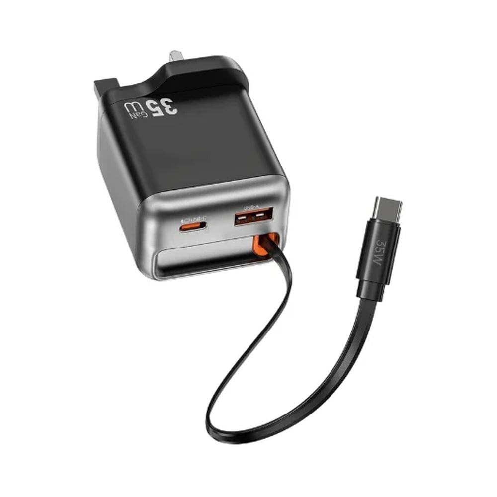 WiWU WI-G029 Helix Series 35W PD GAN Fast Charger With Built-In Type-C Retractable 70CM Cable