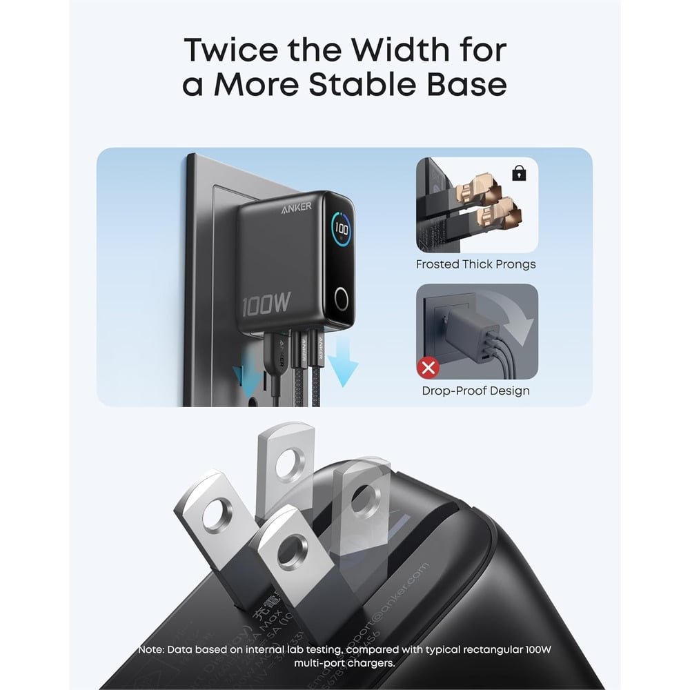 Anker B121BKZ1 3-Port 100W PD Fast Charging GaN USB-C Charger