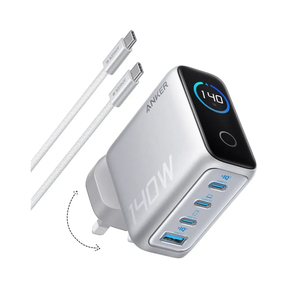 Anker B2697 GaN 140W 4-Port 3 USB-C + 1 USB-A PD3.1 Laptop Charger with 5ft USB-C to USB-C Cable