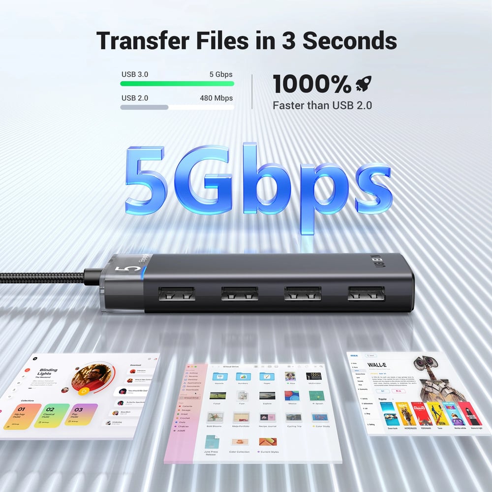UGREEN 15548 USB to 4 USB Ports 3.0 (5Gbps) Hub with Type-C Power Supply