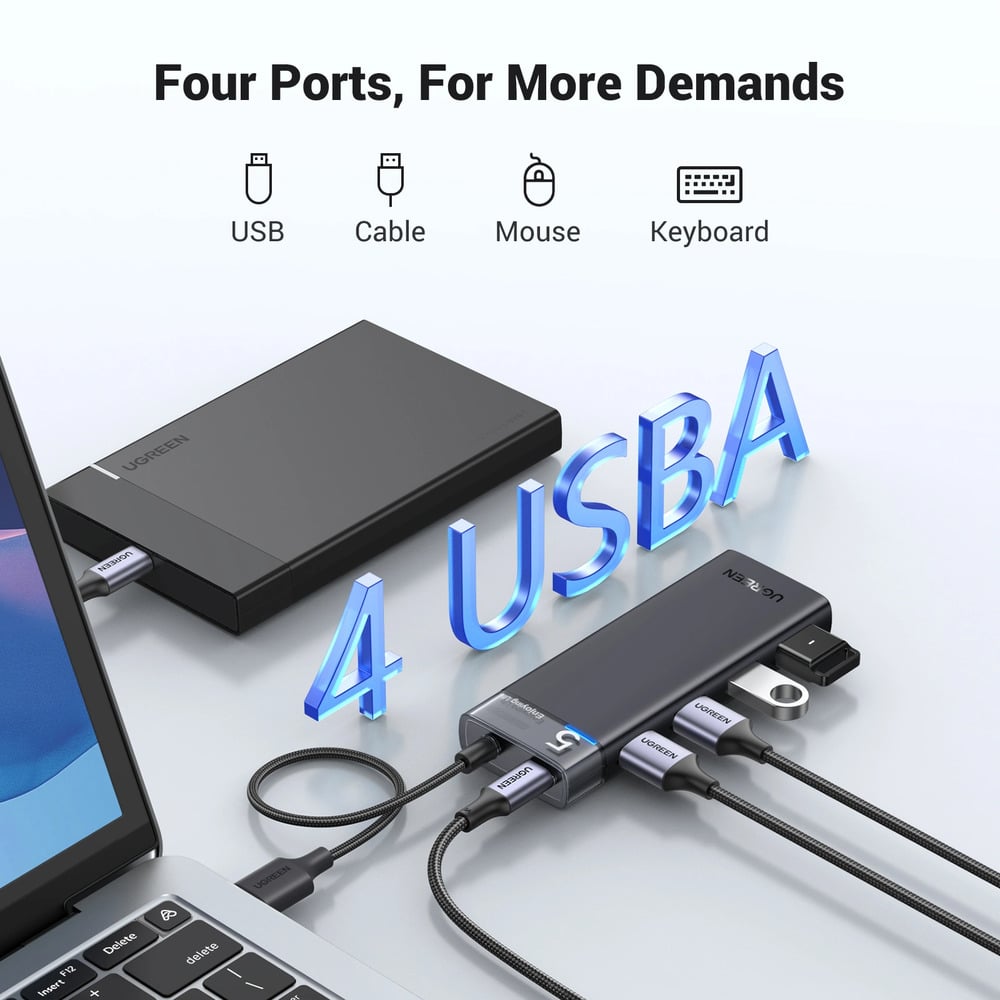 UGREEN 15548 USB to 4 USB Ports 3.0 (5Gbps) Hub with Type-C Power Supply