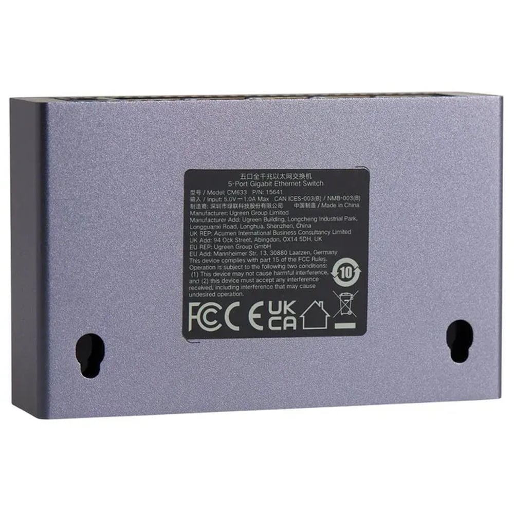 UGREEN 15641EU 5-Port Gigabit Ethernet Switch Aluminum With EU Adapter