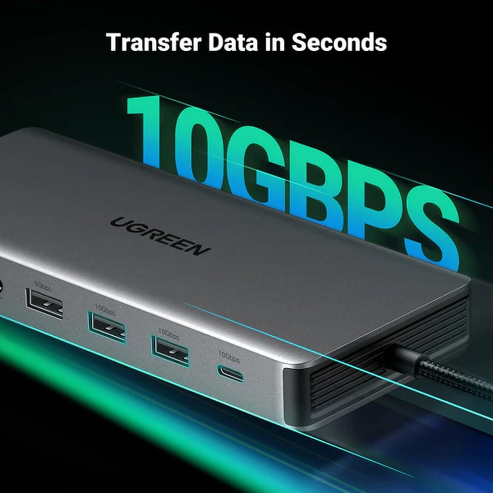 UGREEN 15978 13 in 1 (Type-C to 2xHDMI 4K 60Hz/ 1xDP 4K 60Hz / 4xUSB 10Gbps / 1xType-C 4K 60Hz / 1x Type-c PD 100W 1x RJ45 Gigabit / 1xSD +TF 3.0/1x 3.5mm Jack ) Type-C Multifunction Hub