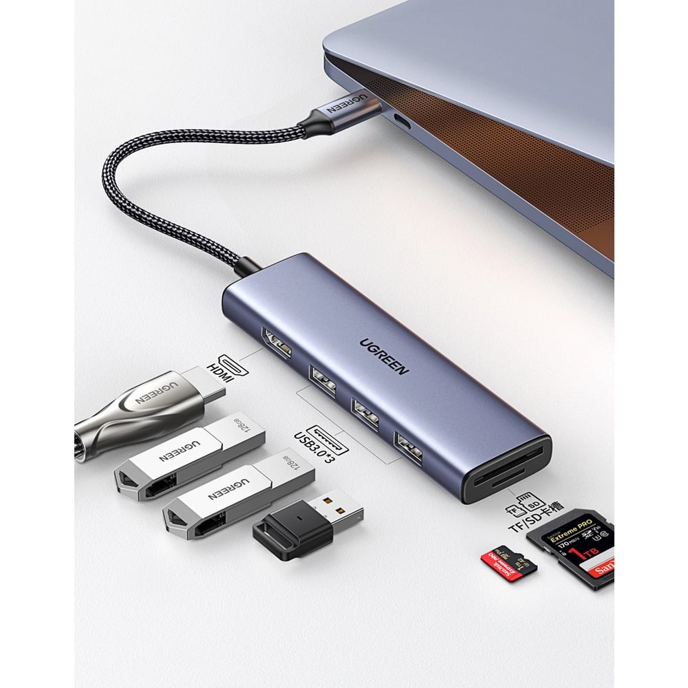 UGREEN 20956A 6 in 1 Type-C to HDMI/ USB 3.0-3 / SD/TF Converter Hub