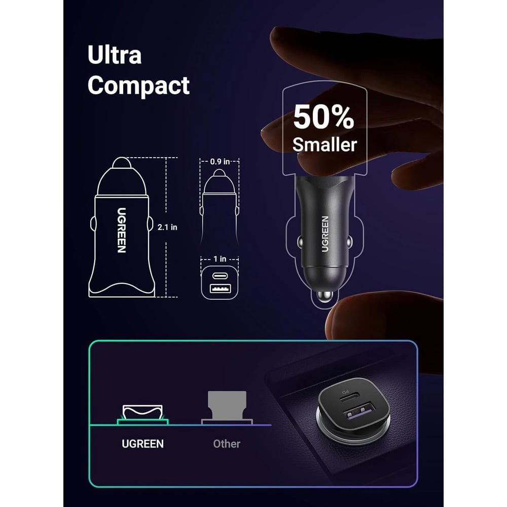 UGREEN 25045 30w Type-C +USB Dual Port Car Charger