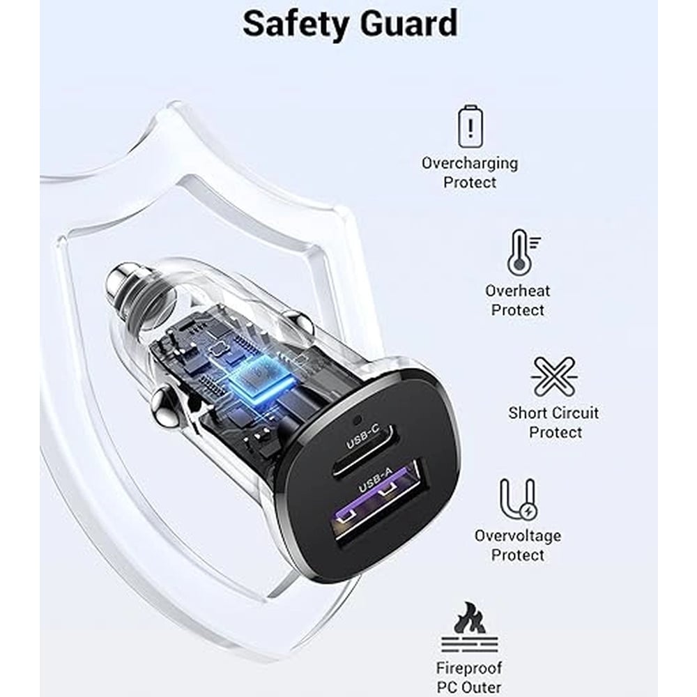 UGREEN 25845 30W Type-C + USB Dual Port Car Charger