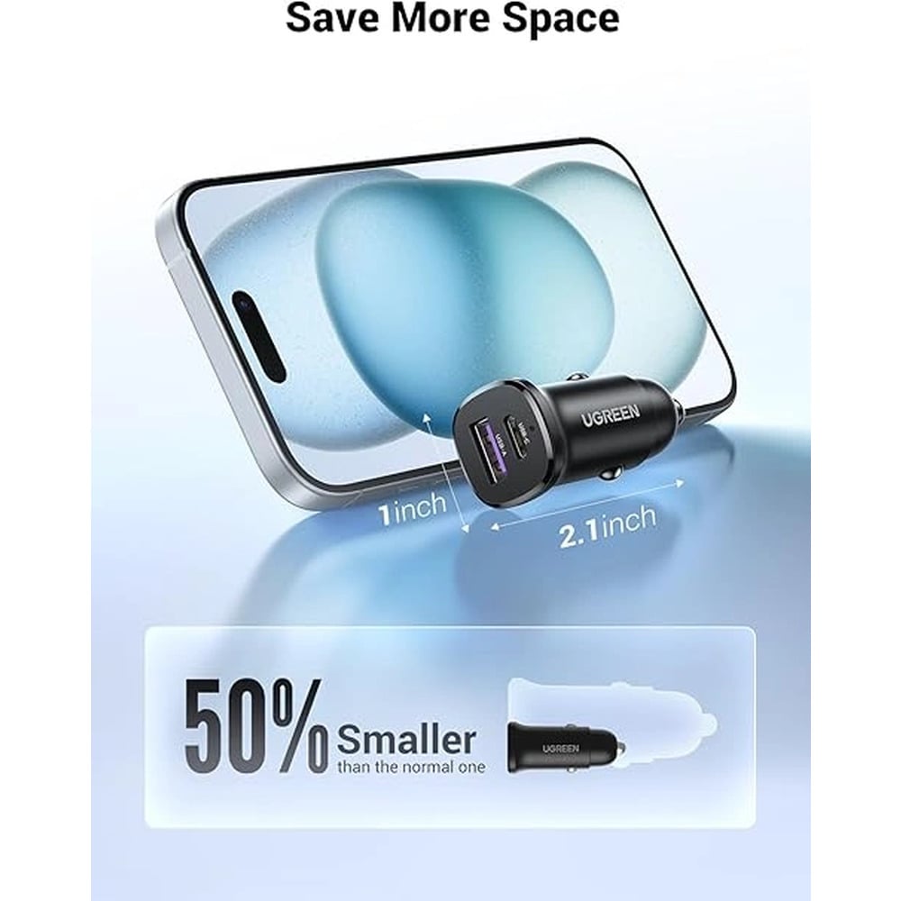 UGREEN 25845 30W Type-C + USB Dual Port Car Charger