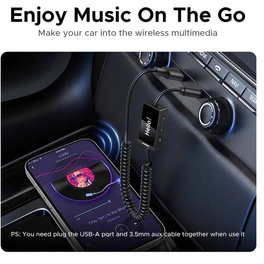 UGREEN 45236 USB | 3.5mm Bluetooth 5.4 Audio Receiver &amp; Transmitter Cable Support RX &amp; TX With Mic