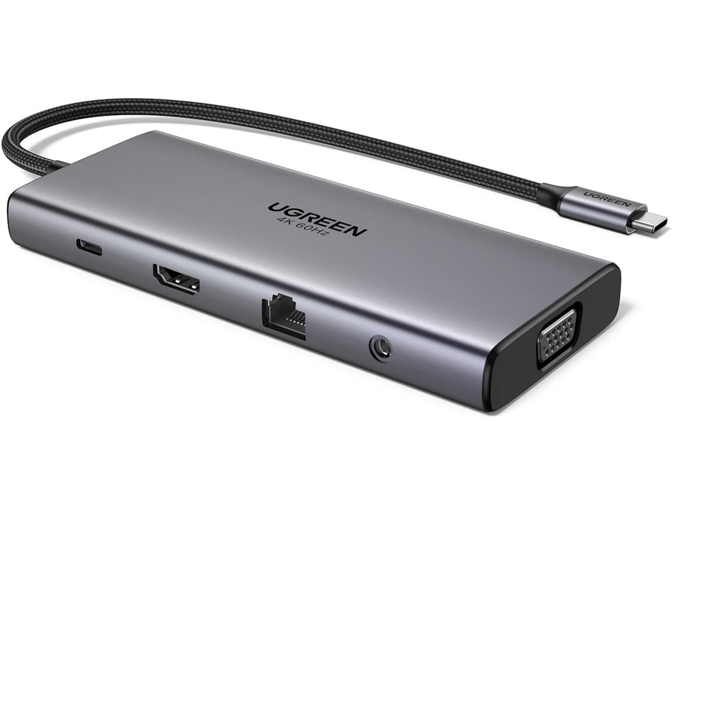 UGREEN 45520 11-in-1 Type-C To HDMI 4k 60Hz/ VGA / Type-C Data /2-USB 3.0 / RJ45 Gigabit / SD/TF / AUX3.5mm/ PD Hub