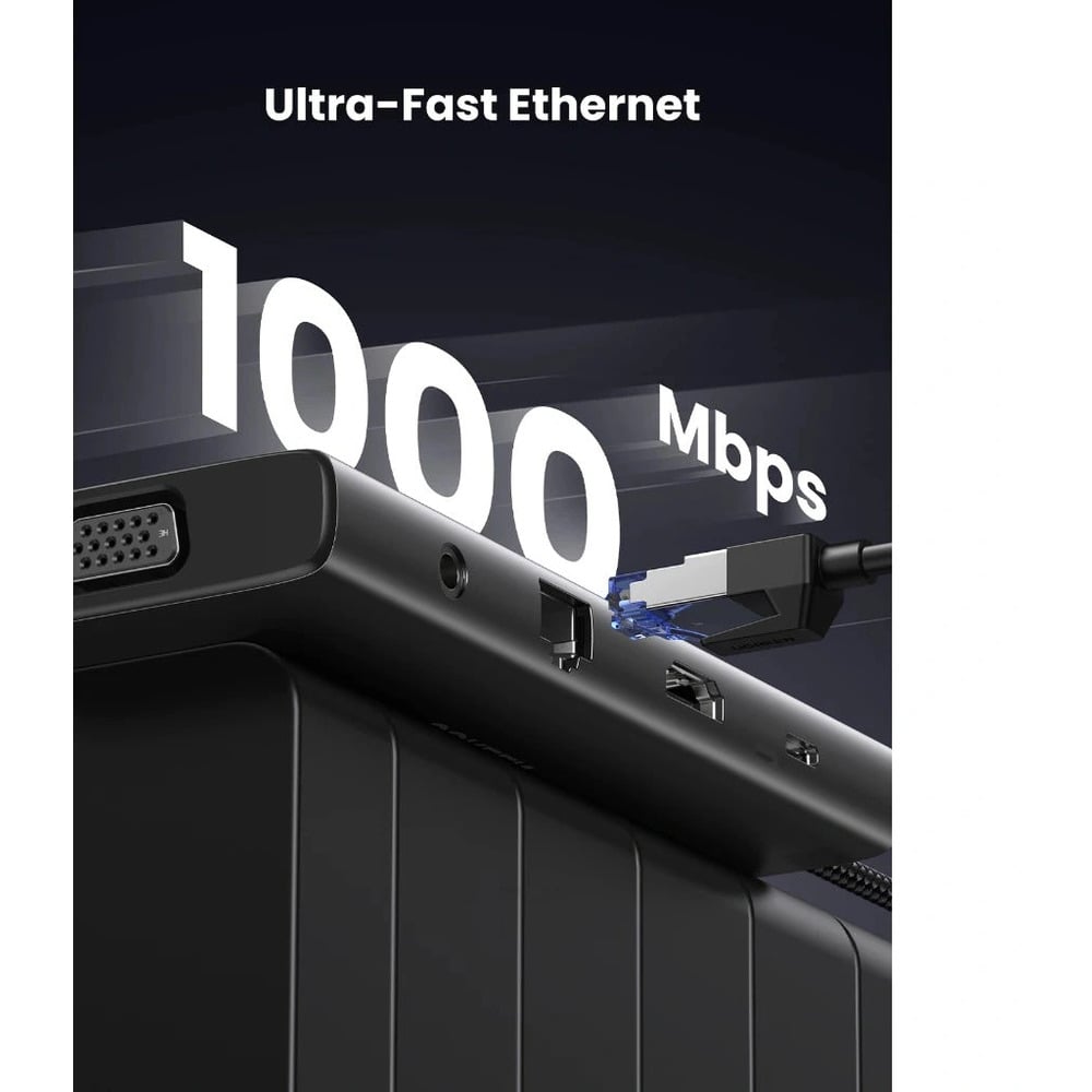 UGREEN 45520 11-in-1 Type-C To HDMI 4k 60Hz/ VGA / Type-C Data /2-USB 3.0 / RJ45 Gigabit / SD/TF / AUX3.5mm/ PD Hub