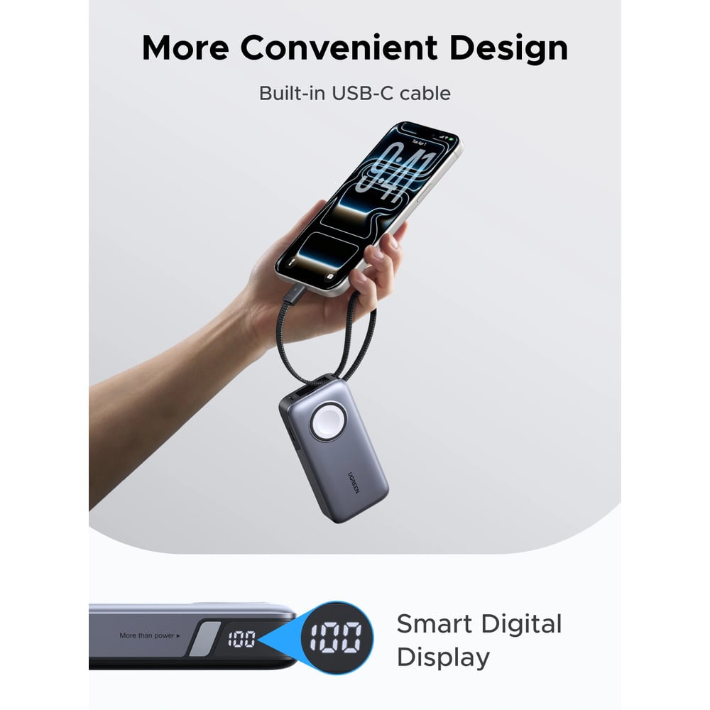 UGREEN 55434B 30W 10000mAh with Magnetic Apple Watch &amp; Inbuilt Type-C Cable Fast Charger Power Bank