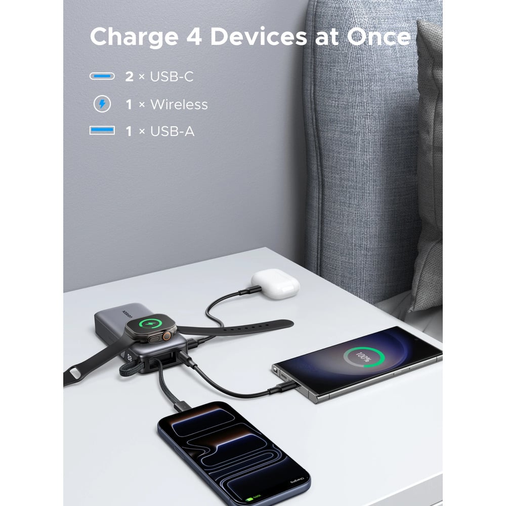 UGREEN 55434B 30W 10000mAh with Magnetic Apple Watch &amp; Inbuilt Type-C Cable Fast Charger Power Bank