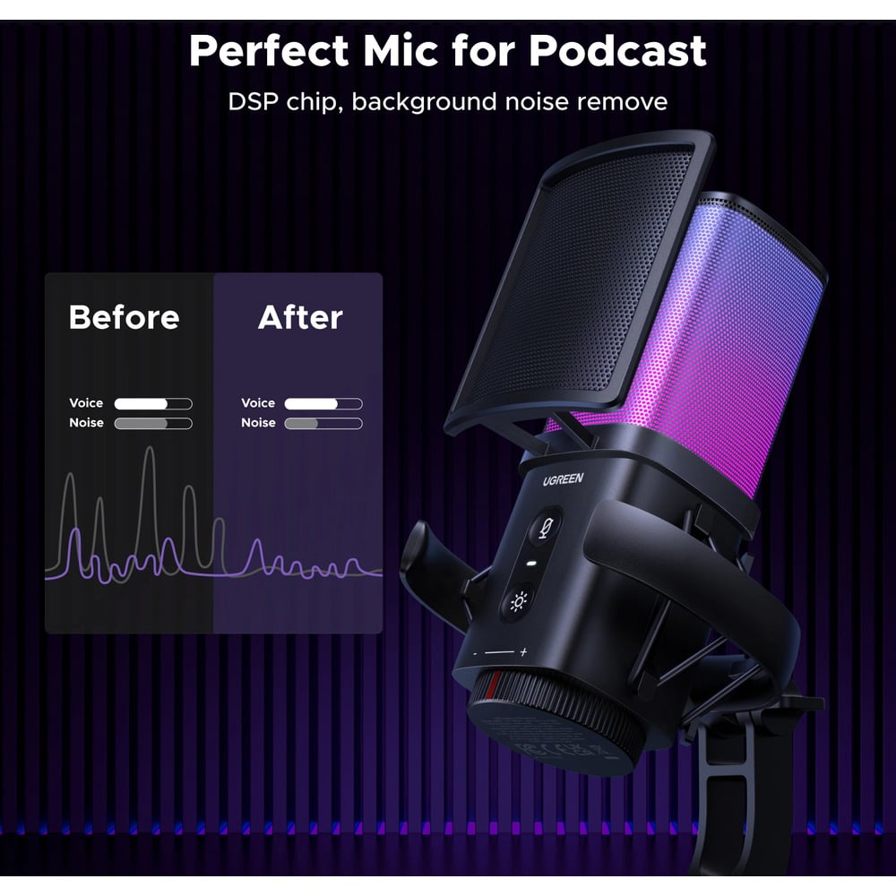 UGREEN 65629 Noise-Cancelling RGB 7 Light USB Desktop Microphone