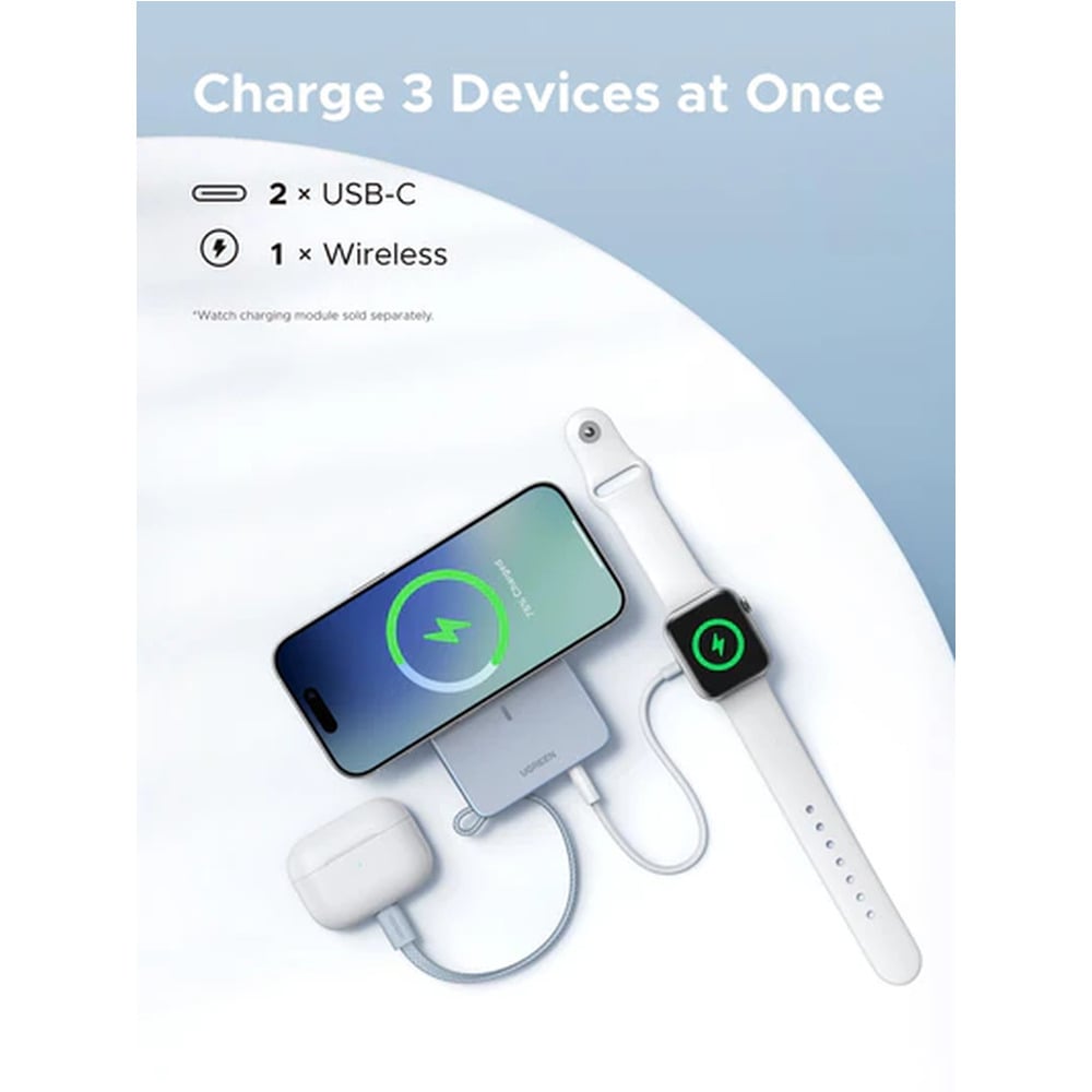 UGREEN 65958B 25W 10000mAh Magflow QI2 Magnetic Wireless With Type-C Built-in Cable Power Bank