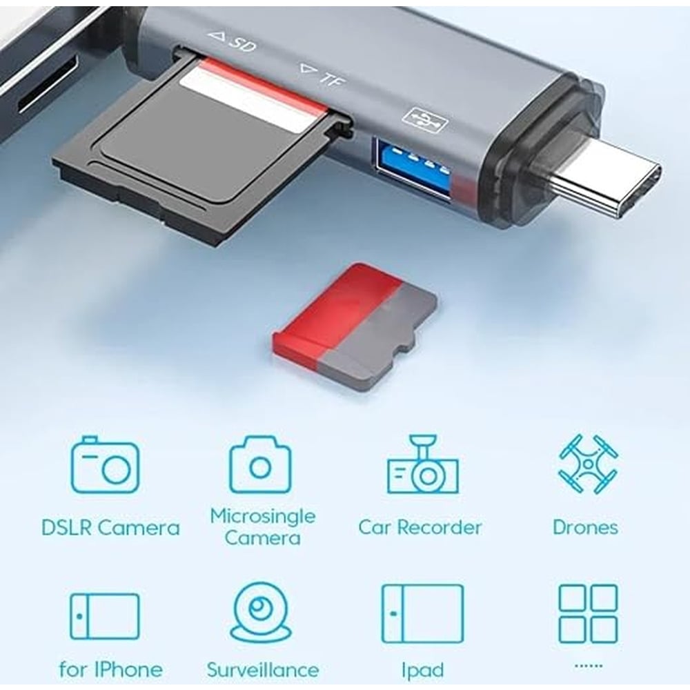ADS-306 Multi Port 6 in 1 USB 3.0 + Type-C + Lightning Memory Card Reader Adapter