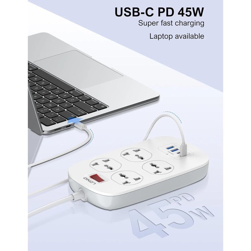 LDNIO SC4407C Defender Series 4 Power Socket + 2 USB + 2 Type-C  Extension Power Cord