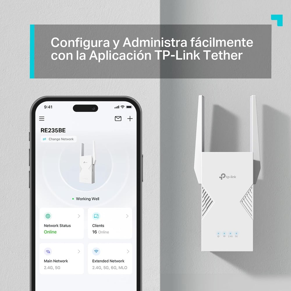 TP-Link RE235BE BE3600 Dual-Band Wi-Fi 7 Range Extender, 2.4GHz 688Mbps + 5GHz 2882Mbps, EasyMesh Compatible