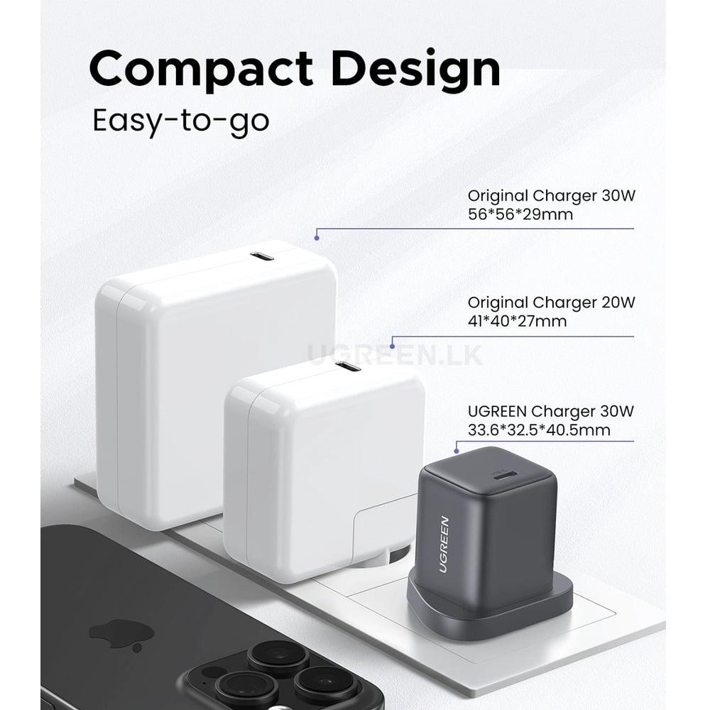 UGREEN 75958 Type-C 30W GaN Fast Charger UK with Type-C to Type-C Cable