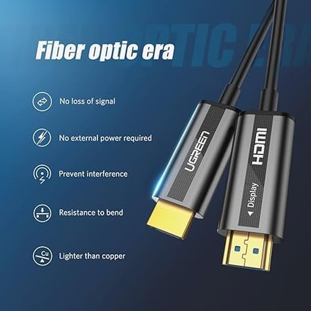 UGREEN 50219 HDMI 4K Fiber Zinc Alloy Shell Male to Male 50M Optical Cable