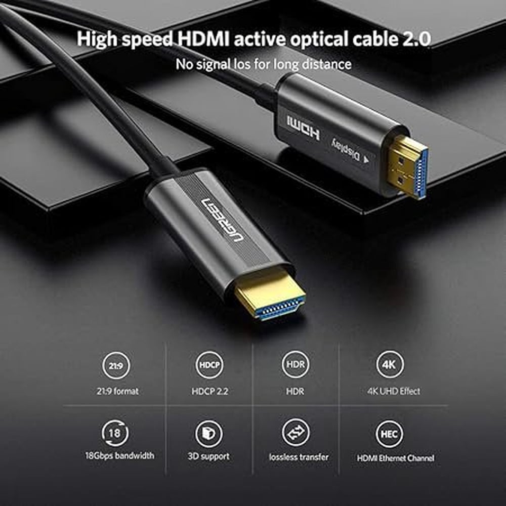 UGREEN 50219 HDMI 4K Fiber Zinc Alloy Shell Male to Male 50M Optical Cable