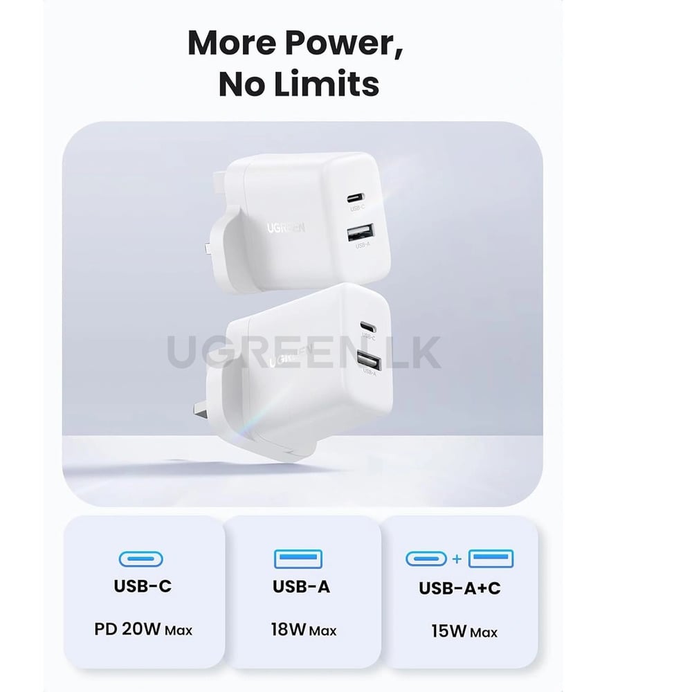 UGREEN X227 20W Type-C + USB Port UK Pin Fast Charger