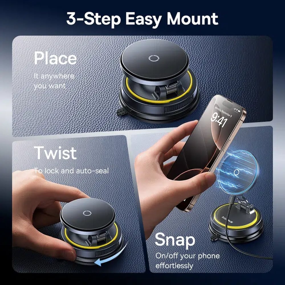 Baseus 15W PrimeTrip VC2 Flex Pro Magnetic Wireless Car Charger Mount Suction Cup Version