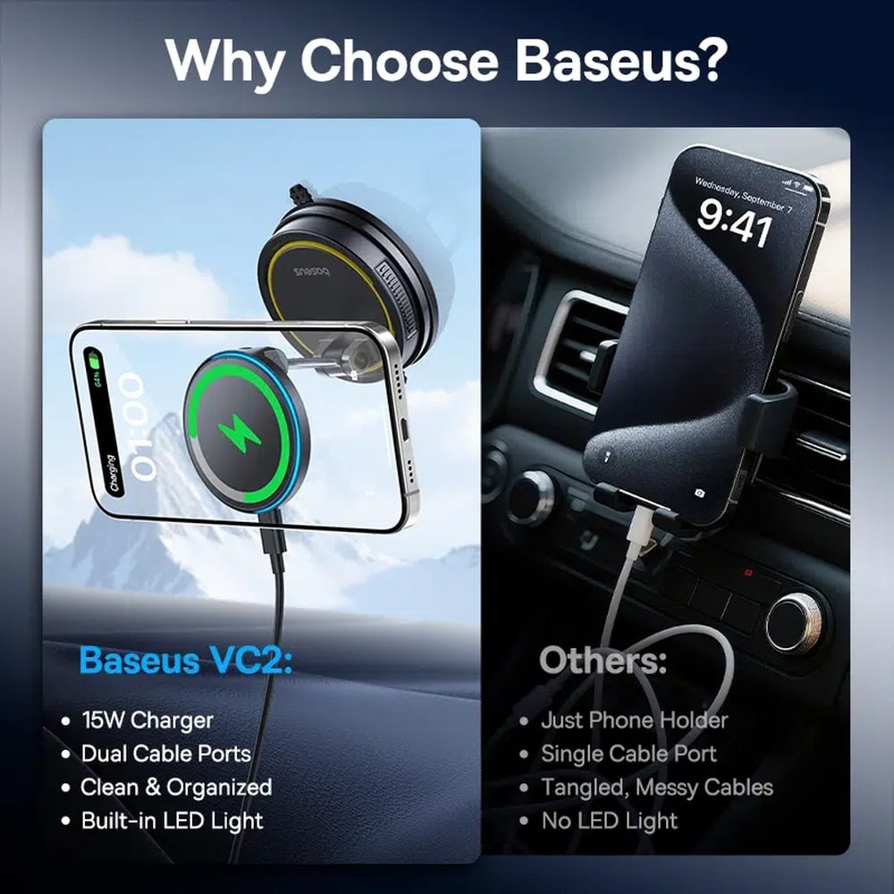 Baseus 15W PrimeTrip VC2 Flex Pro Magnetic Wireless Car Charger Mount Suction Cup Version